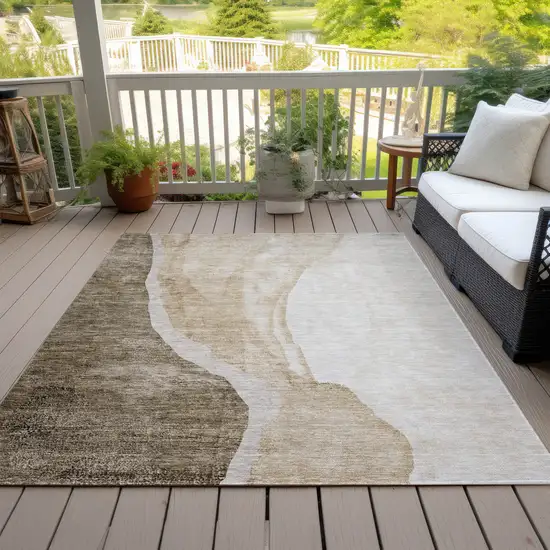 Brown And Taupe Abstract Washable Indoor Outdoor Area Rug Photo 7