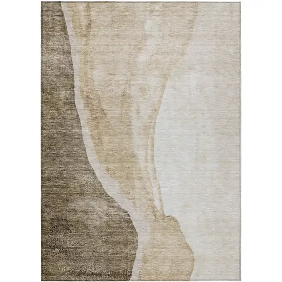 Brown And Taupe Abstract Washable Indoor Outdoor Area Rug Photo 2