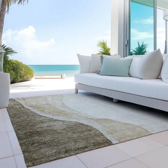 Brown And Taupe Abstract Washable Indoor Outdoor Area Rug Photo 9