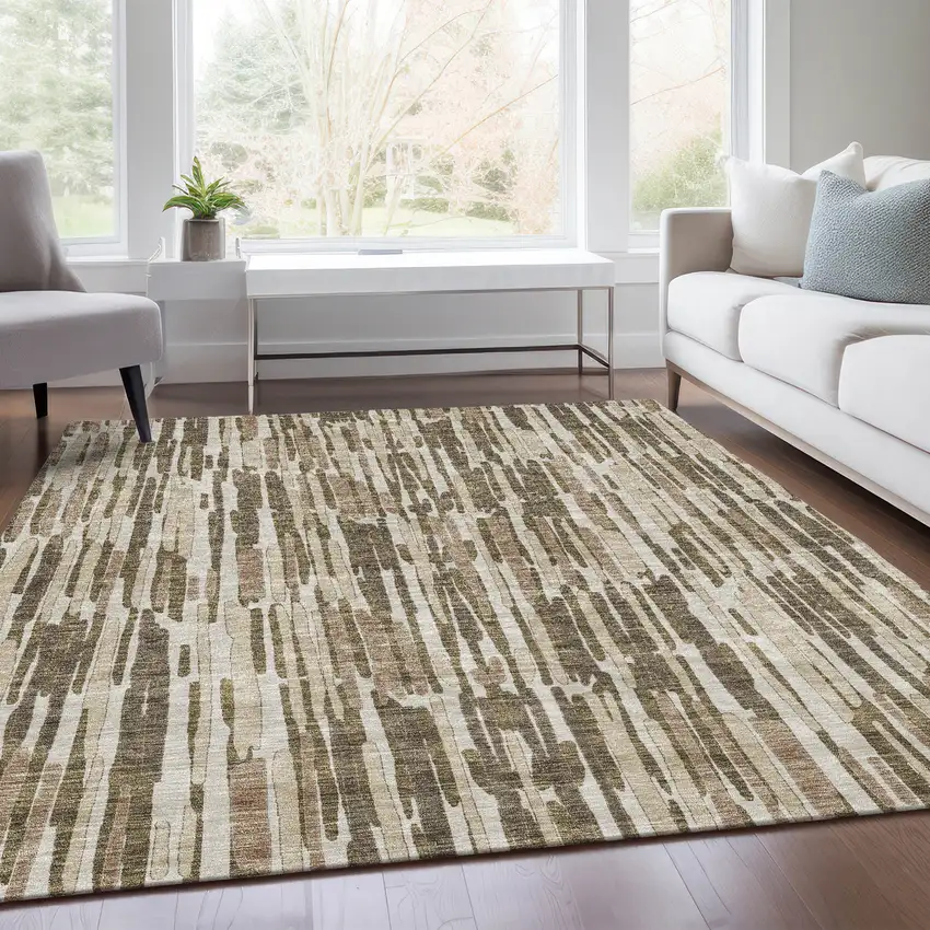 Brown And Taupe Abstract Washable Indoor Outdoor Area Rug Photo 8