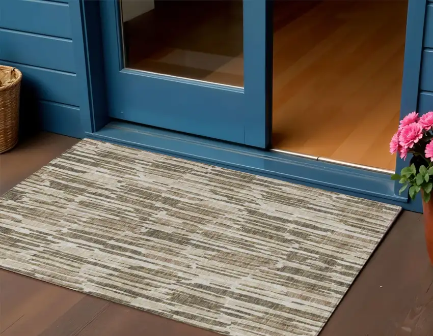 Brown And Taupe Abstract Washable Indoor Outdoor Area Rug Photo 1