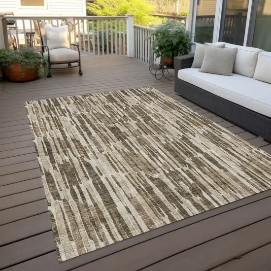 Brown And Taupe Abstract Washable Indoor Outdoor Area Rug Photo 9