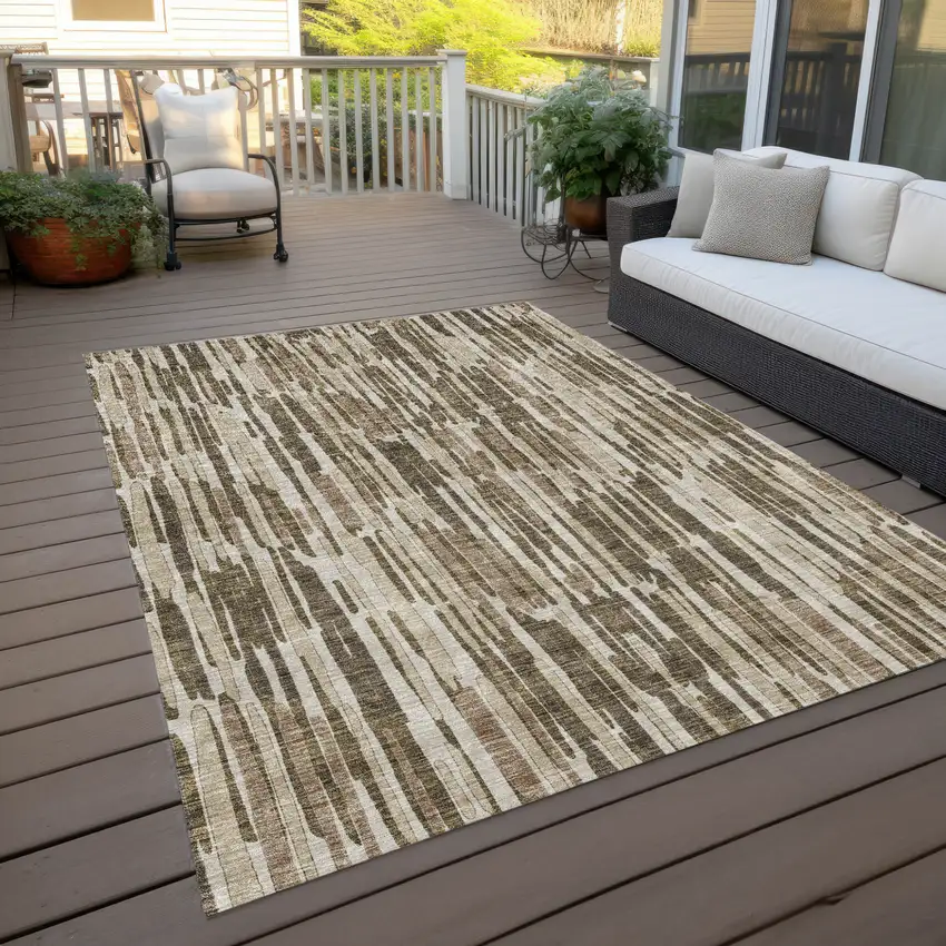Brown And Taupe Abstract Washable Indoor Outdoor Area Rug Photo 9