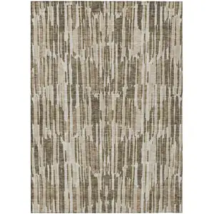 Photo of Brown And Taupe Abstract Washable Indoor Outdoor Area Rug