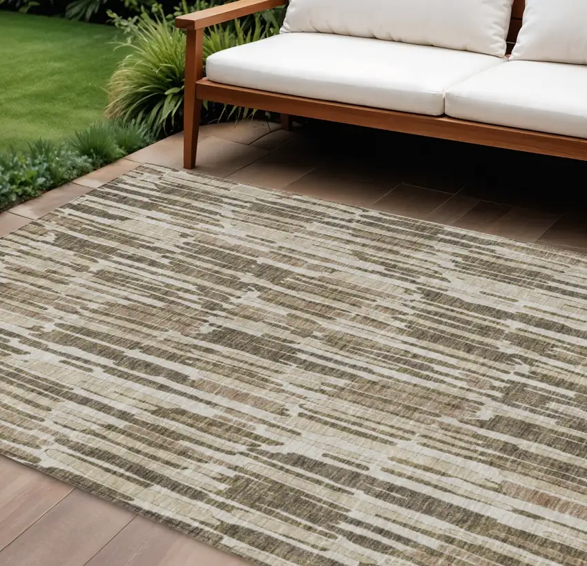 Brown And Taupe Abstract Washable Indoor Outdoor Area Rug Photo 1