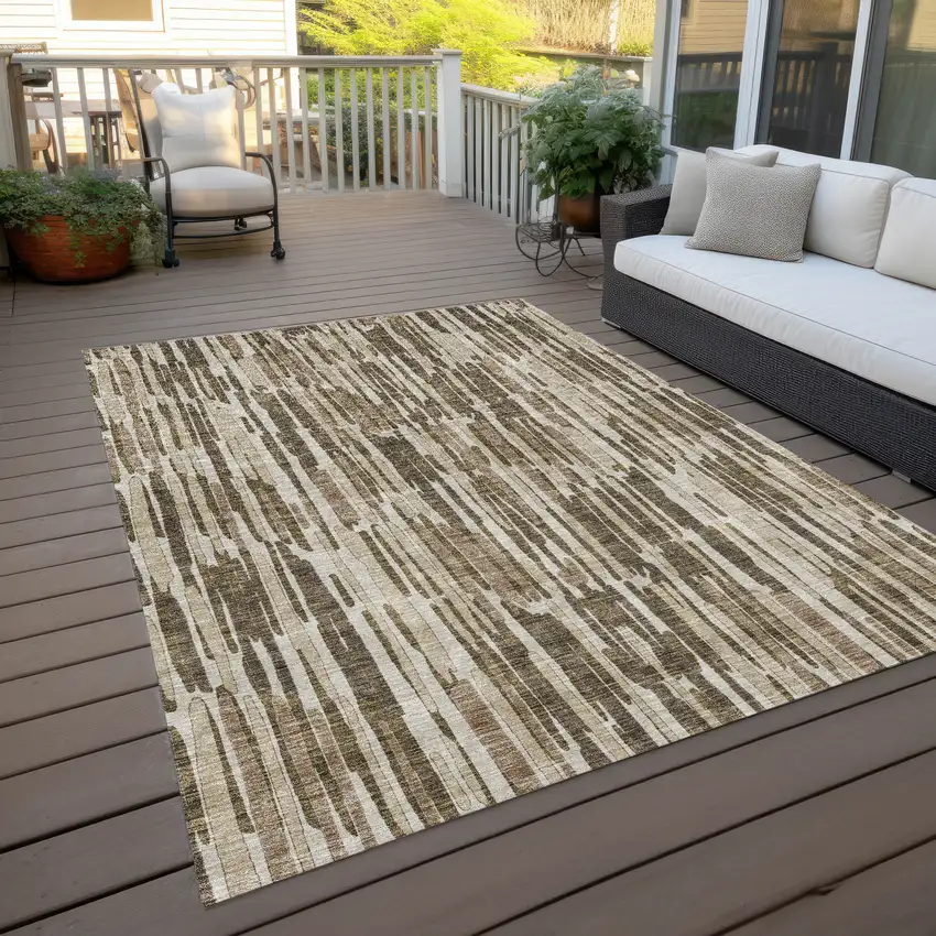 Brown And Taupe Abstract Washable Indoor Outdoor Area Rug Photo 9