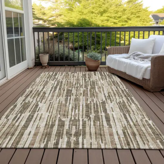 Brown And Taupe Abstract Washable Indoor Outdoor Area Rug Photo 7