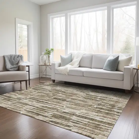 Brown And Taupe Abstract Washable Indoor Outdoor Area Rug Photo 9