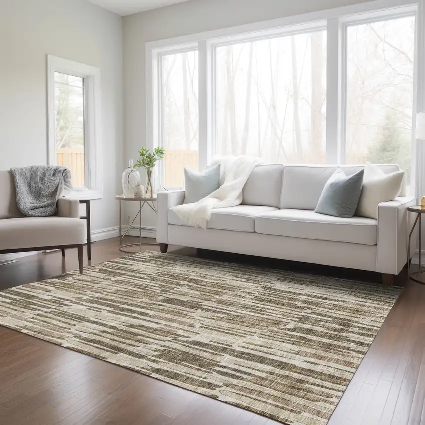 Brown And Taupe Abstract Washable Indoor Outdoor Area Rug Photo 9