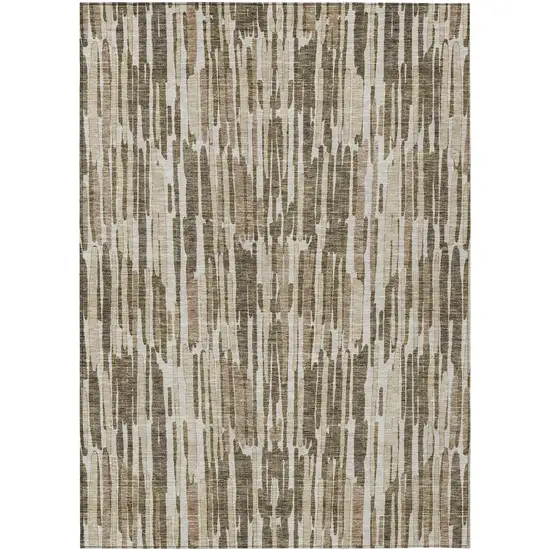 Brown And Taupe Abstract Washable Indoor Outdoor Area Rug Photo 1