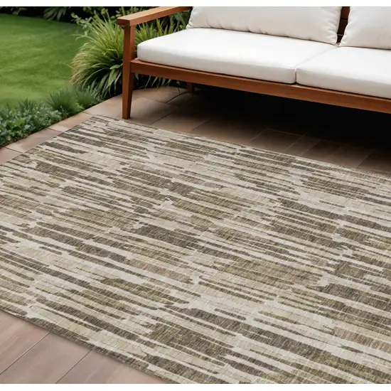 Brown And Taupe Abstract Washable Indoor Outdoor Area Rug Photo 1