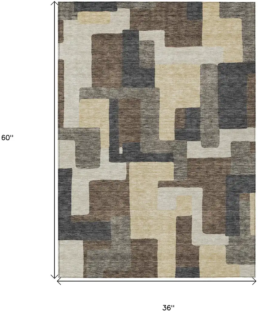 Brown And Taupe Abstract Washable Indoor Outdoor Area Rug Photo 3