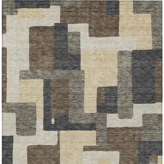 Brown And Taupe Abstract Washable Indoor Outdoor Area Rug Photo 5