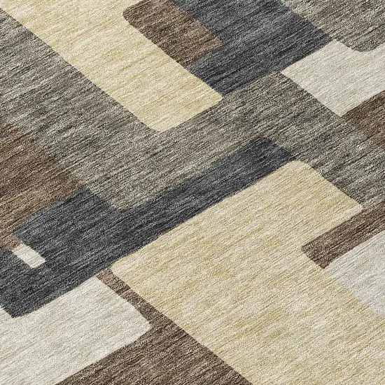Brown And Taupe Abstract Washable Indoor Outdoor Area Rug Photo 4