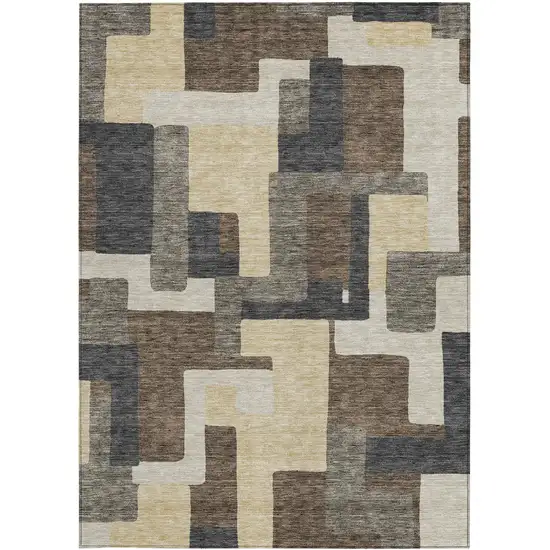 Brown And Taupe Abstract Washable Indoor Outdoor Area Rug Photo 6