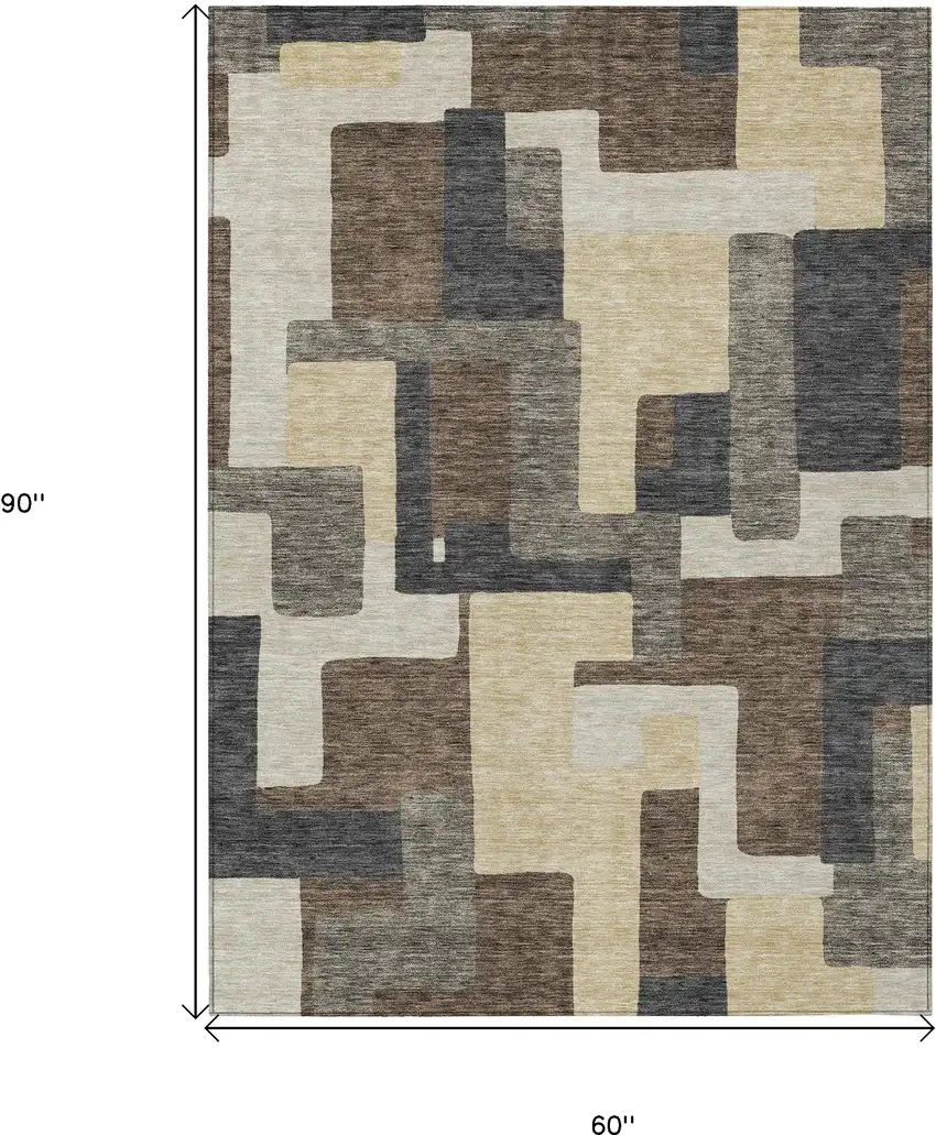 Brown And Taupe Abstract Washable Indoor Outdoor Area Rug Photo 3