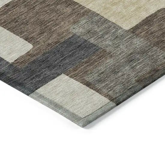 Brown And Taupe Abstract Washable Indoor Outdoor Area Rug Photo 3