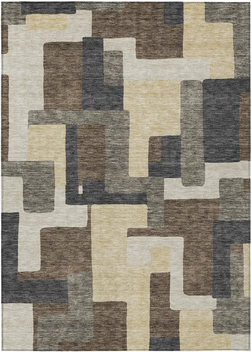 Brown And Taupe Abstract Washable Indoor Outdoor Area Rug Photo 1
