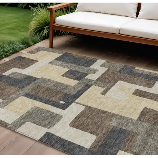Brown And Taupe Abstract Washable Indoor Outdoor Area Rug Photo 1