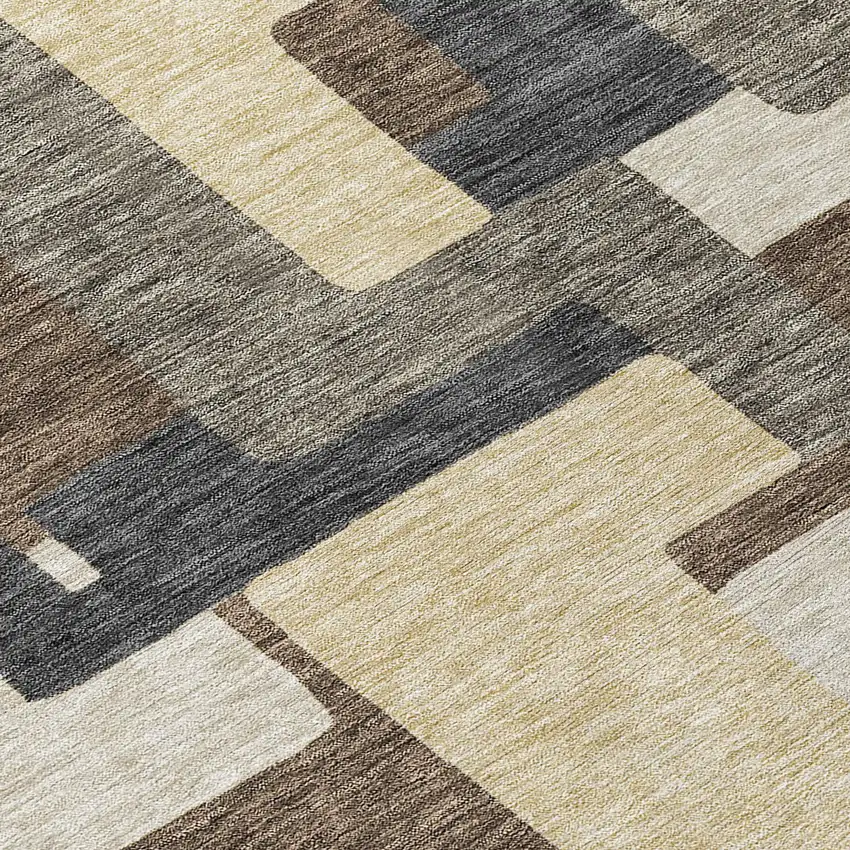 Brown And Taupe Abstract Washable Indoor Outdoor Area Rug Photo 4