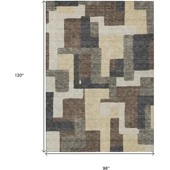 Brown And Taupe Abstract Washable Indoor Outdoor Area Rug Photo 6