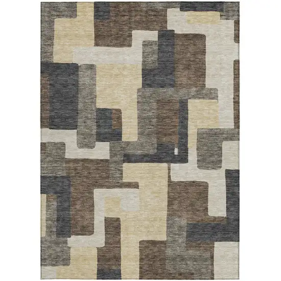 Brown And Taupe Abstract Washable Indoor Outdoor Area Rug Photo 5