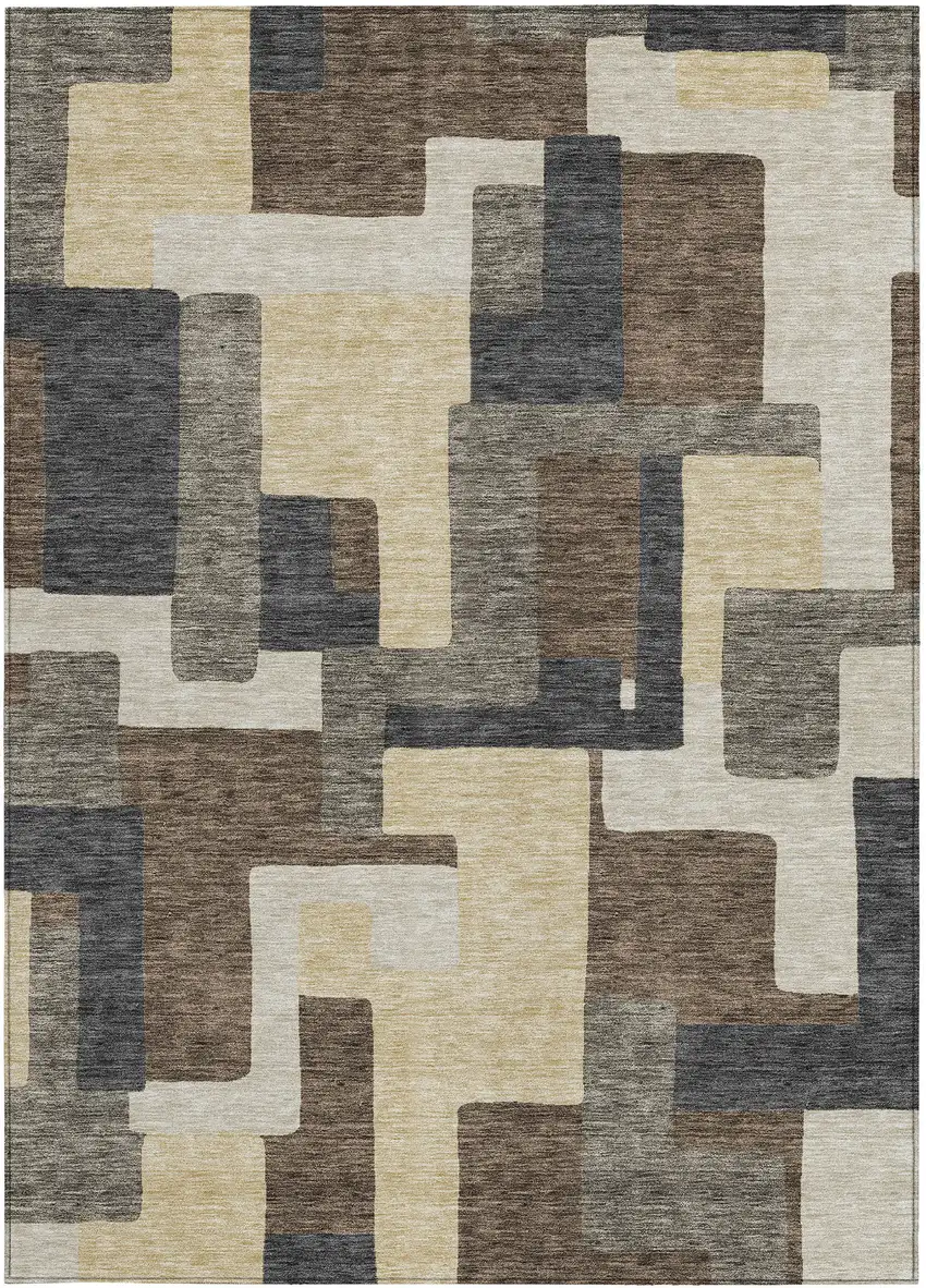 Brown And Taupe Abstract Washable Indoor Outdoor Area Rug Photo 5