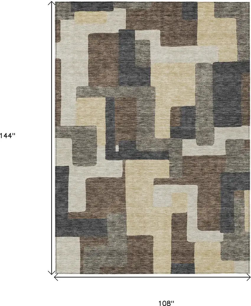 Brown And Taupe Abstract Washable Indoor Outdoor Area Rug Photo 3