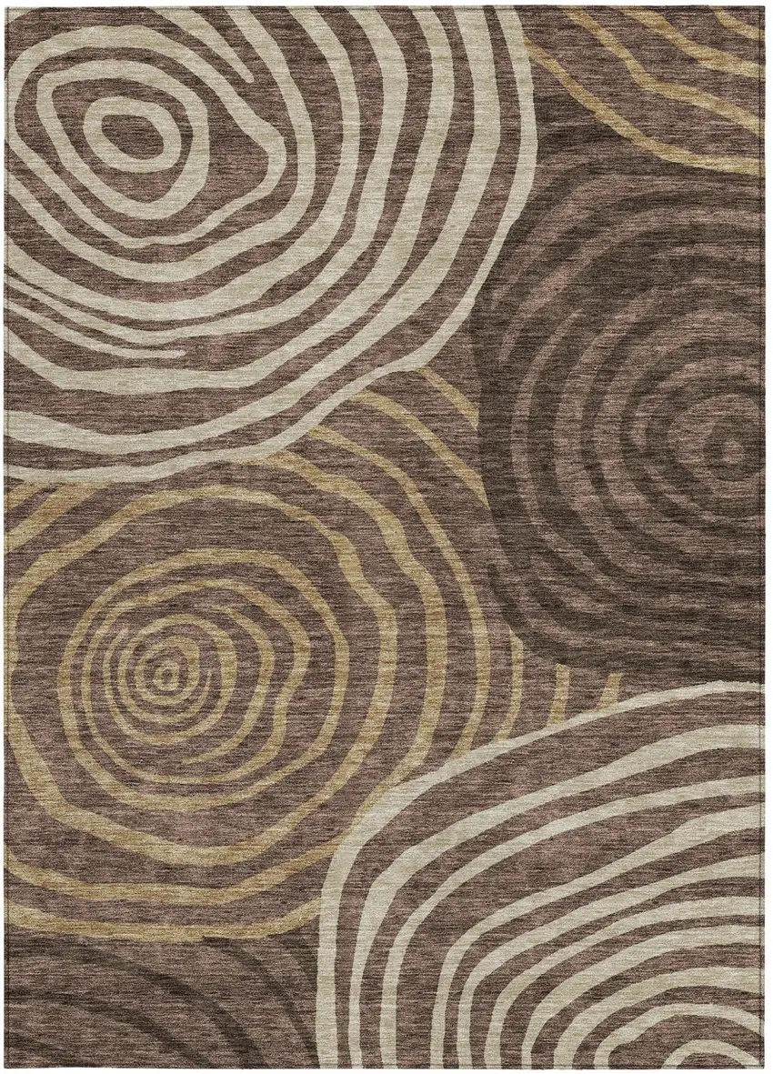 Brown And Taupe Abstract Washable Indoor Outdoor Area Rug Photo 5