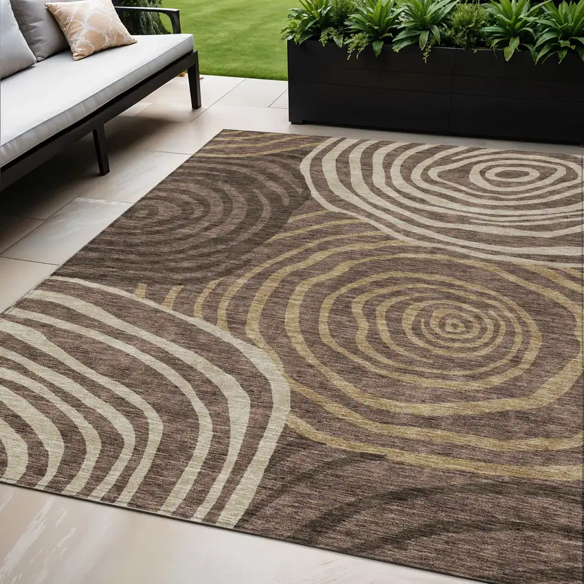 Brown And Taupe Abstract Washable Indoor Outdoor Area Rug Photo 1
