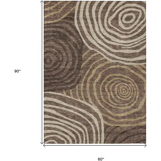 Brown And Taupe Abstract Washable Indoor Outdoor Area Rug Photo 3