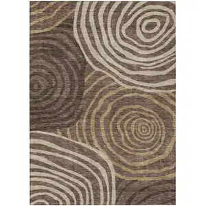 Photo of Brown And Taupe Abstract Washable Indoor Outdoor Area Rug