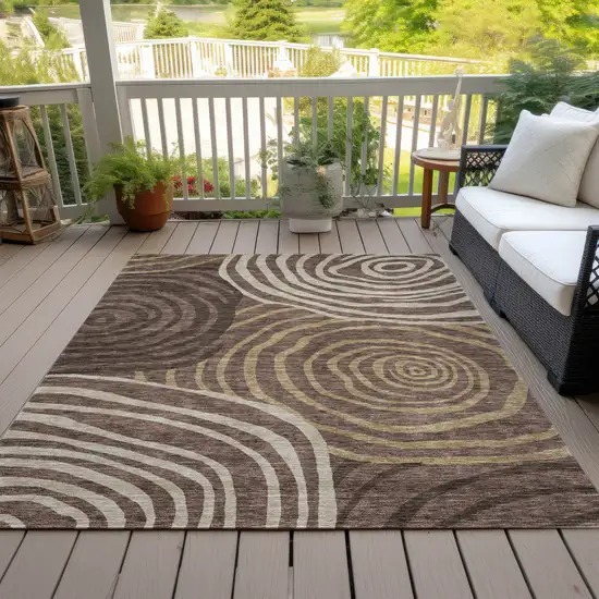 Brown And Taupe Abstract Washable Indoor Outdoor Area Rug Photo 6