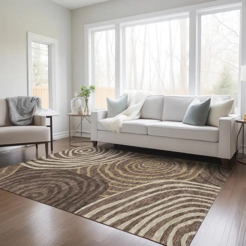 Brown And Taupe Abstract Washable Indoor Outdoor Area Rug Photo 8