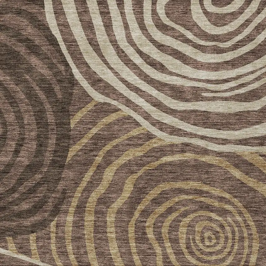 Brown And Taupe Abstract Washable Indoor Outdoor Area Rug Photo 4