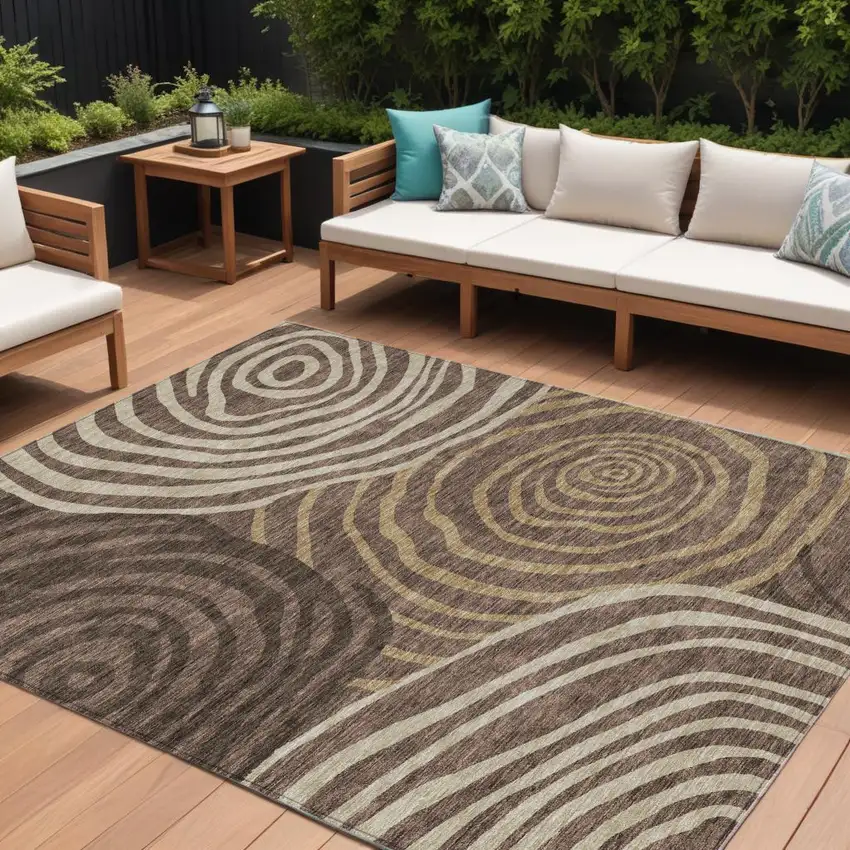 Brown And Taupe Abstract Washable Indoor Outdoor Area Rug Photo 1