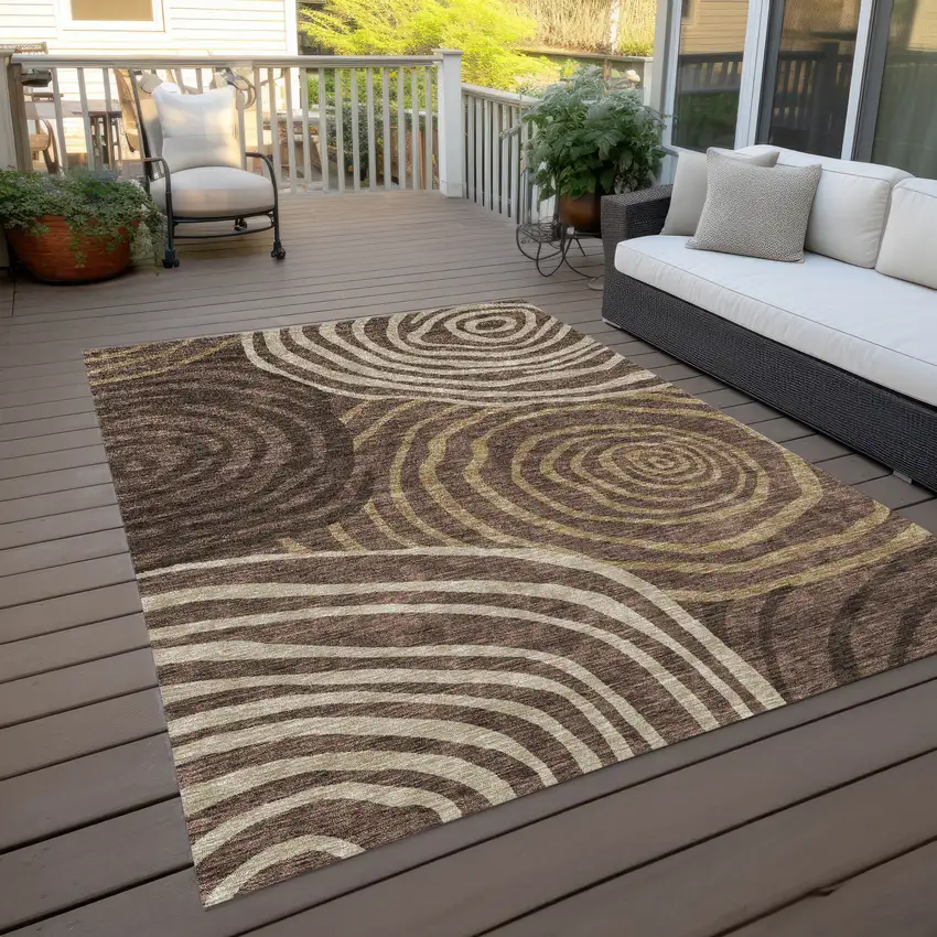 Brown And Taupe Abstract Washable Indoor Outdoor Area Rug Photo 9