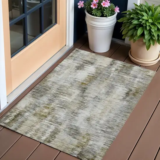 Brown And Taupe Abstract Washable Indoor Outdoor Area Rug Photo 1