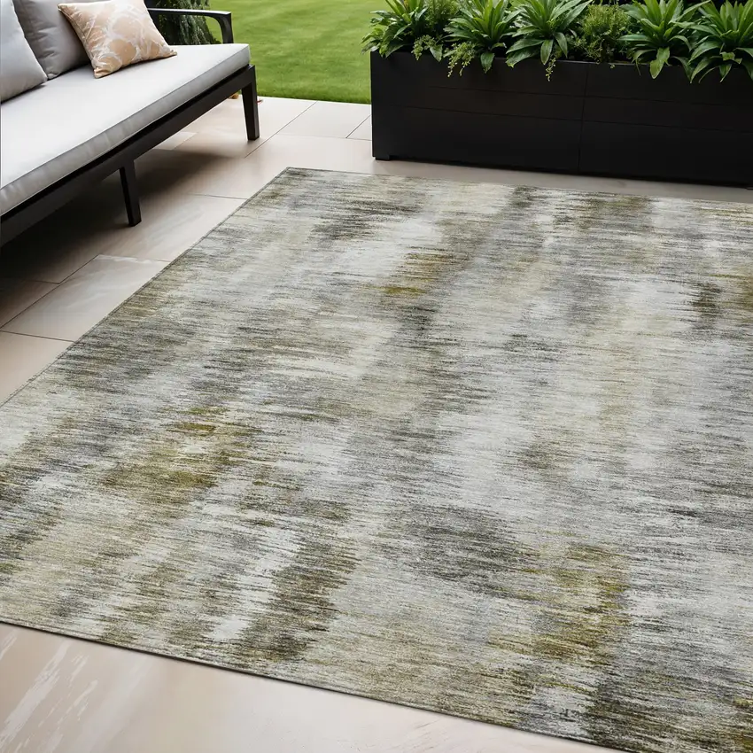 Brown And Taupe Abstract Washable Indoor Outdoor Area Rug Photo 1
