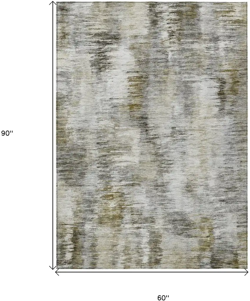 Brown And Taupe Abstract Washable Indoor Outdoor Area Rug Photo 3