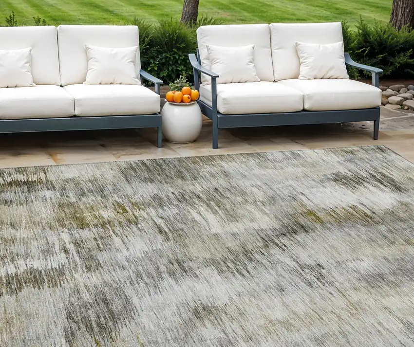 Brown And Taupe Abstract Washable Indoor Outdoor Area Rug Photo 1
