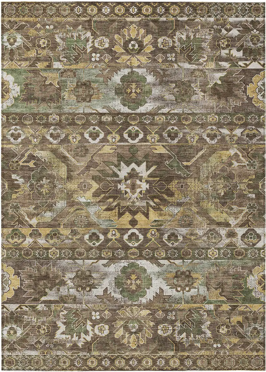 Brown And Taupe Cactus Washable Indoor Outdoor Area Rug Photo 1