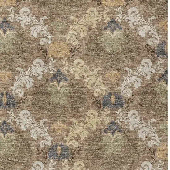 Brown And Taupe Damask Washable Indoor Outdoor Area Rug Photo 2