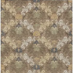 Photo of Brown And Taupe Damask Washable Indoor Outdoor Area Rug