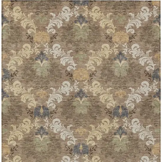Brown And Taupe Damask Washable Indoor Outdoor Area Rug Photo 3