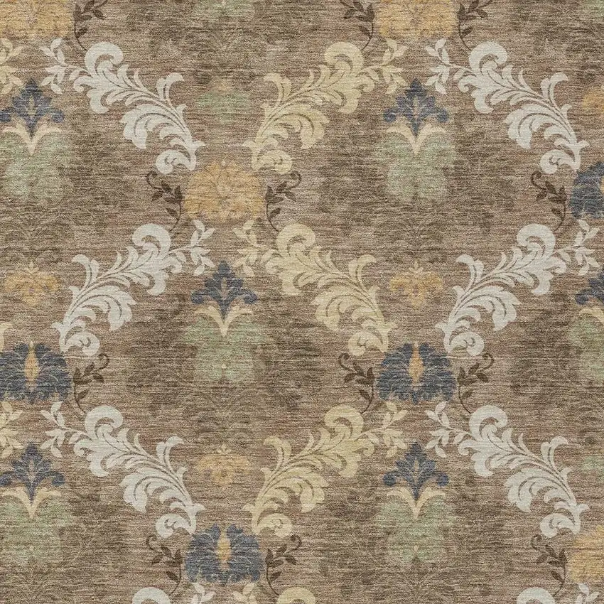 Brown And Taupe Damask Washable Indoor Outdoor Area Rug Photo 2