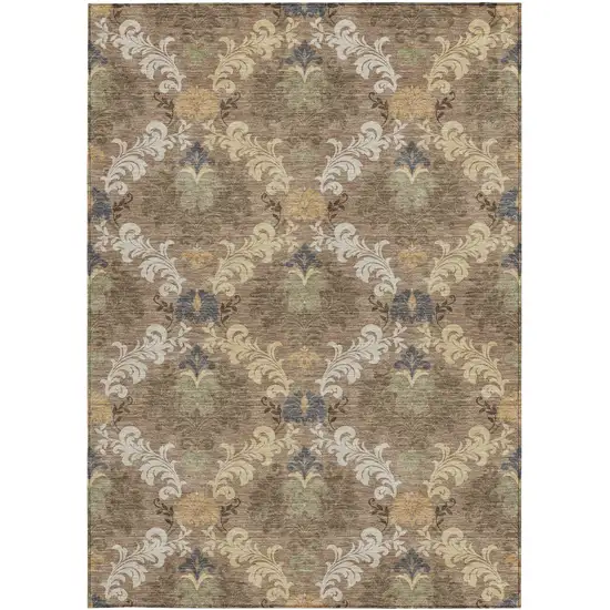 Brown And Taupe Damask Washable Indoor Outdoor Area Rug Photo 3