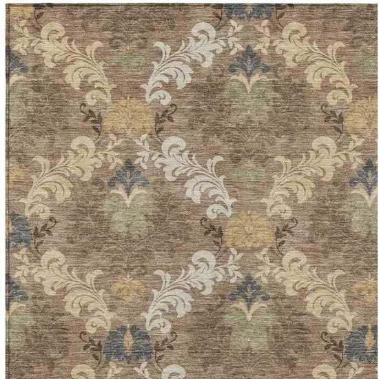 Brown And Taupe Damask Washable Indoor Outdoor Area Rug Photo 2