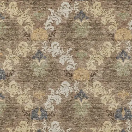 Brown And Taupe Damask Washable Indoor Outdoor Area Rug Photo 2