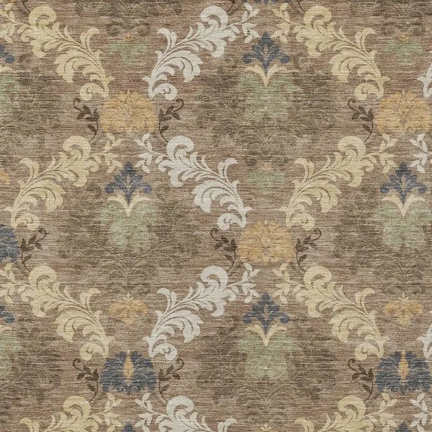 Brown And Taupe Damask Washable Indoor Outdoor Area Rug Photo 2